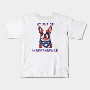 French Bulldog Funny USA Flag 4th of July Fur Of Independence Kids T-Shirt